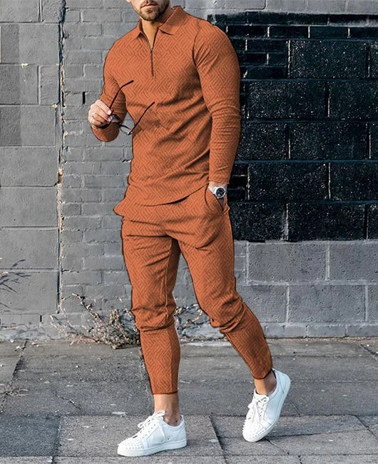 Men's Long-sleeve Zip-up Two-piece Set