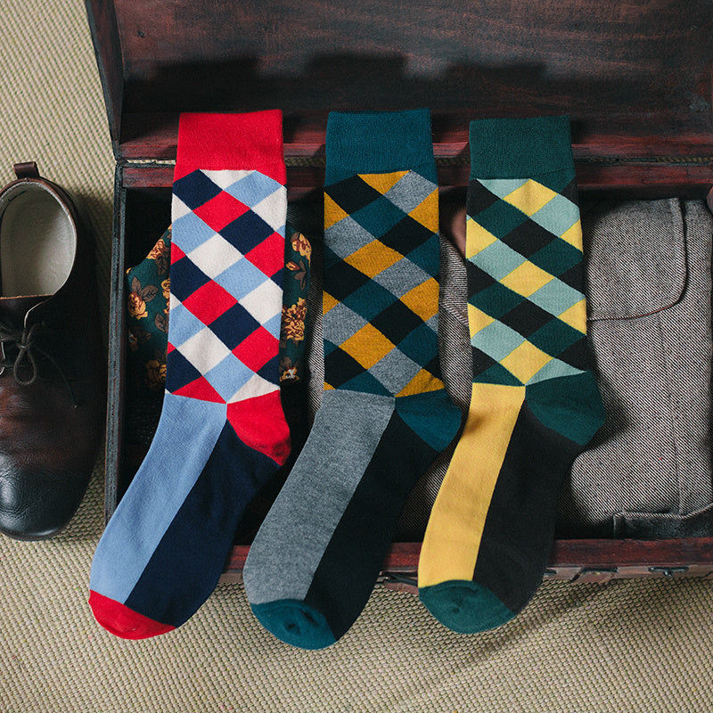 Men's Colorful Diamond-shaped Tube Socks