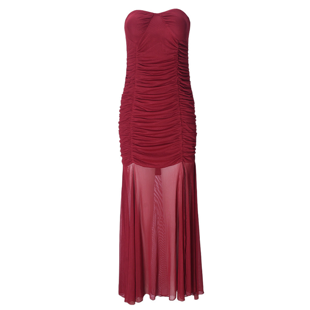 Summer Backless Milk Silk Sleeve Sleeveless Mesh Dress Women