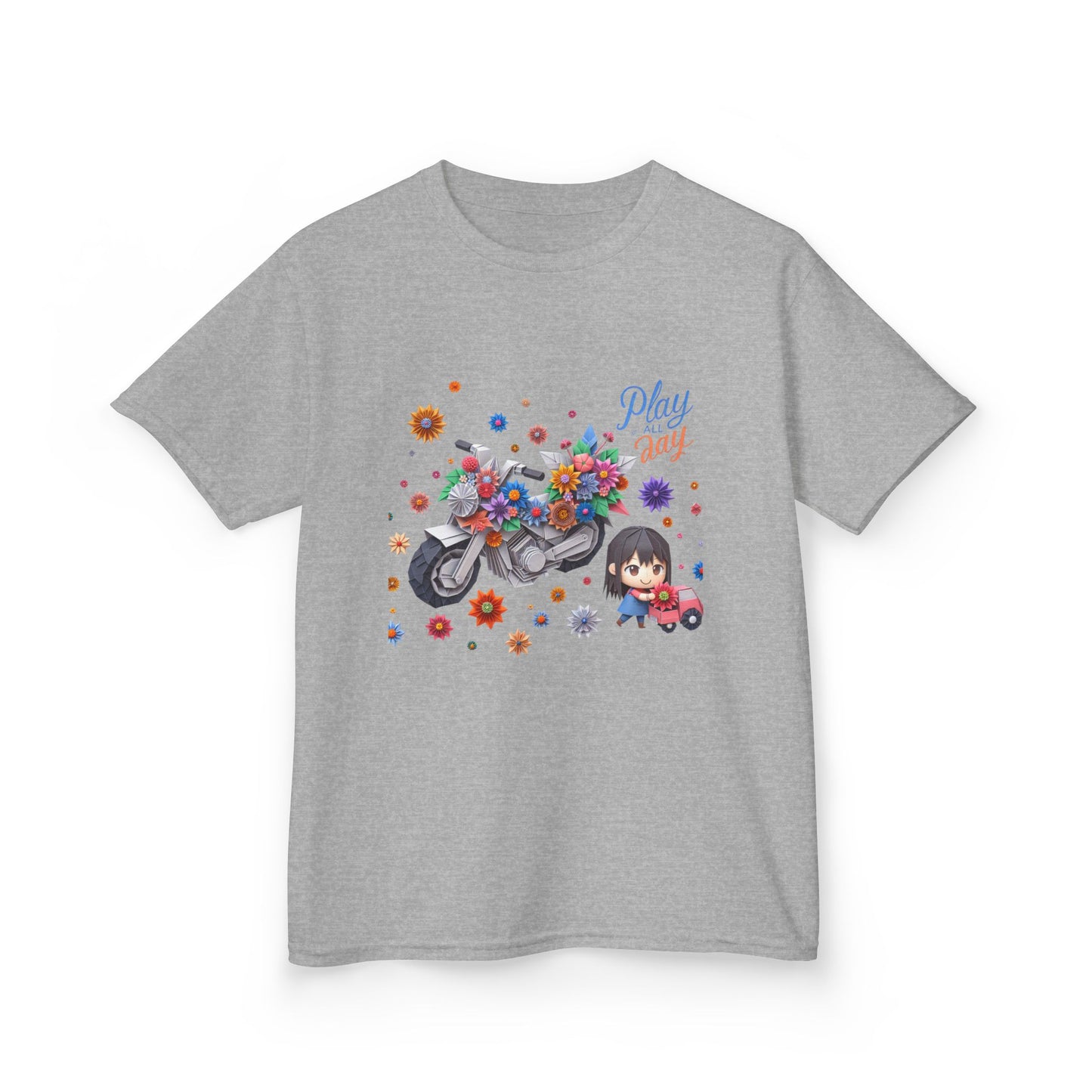 Play all Day Motorcycle Tee - Fun Floral Design for Young Adventurers