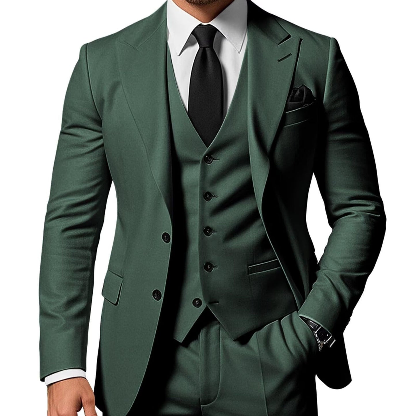 Men's Solid Color 2-piece Buckle Casual Jacket Vest Pants Suit