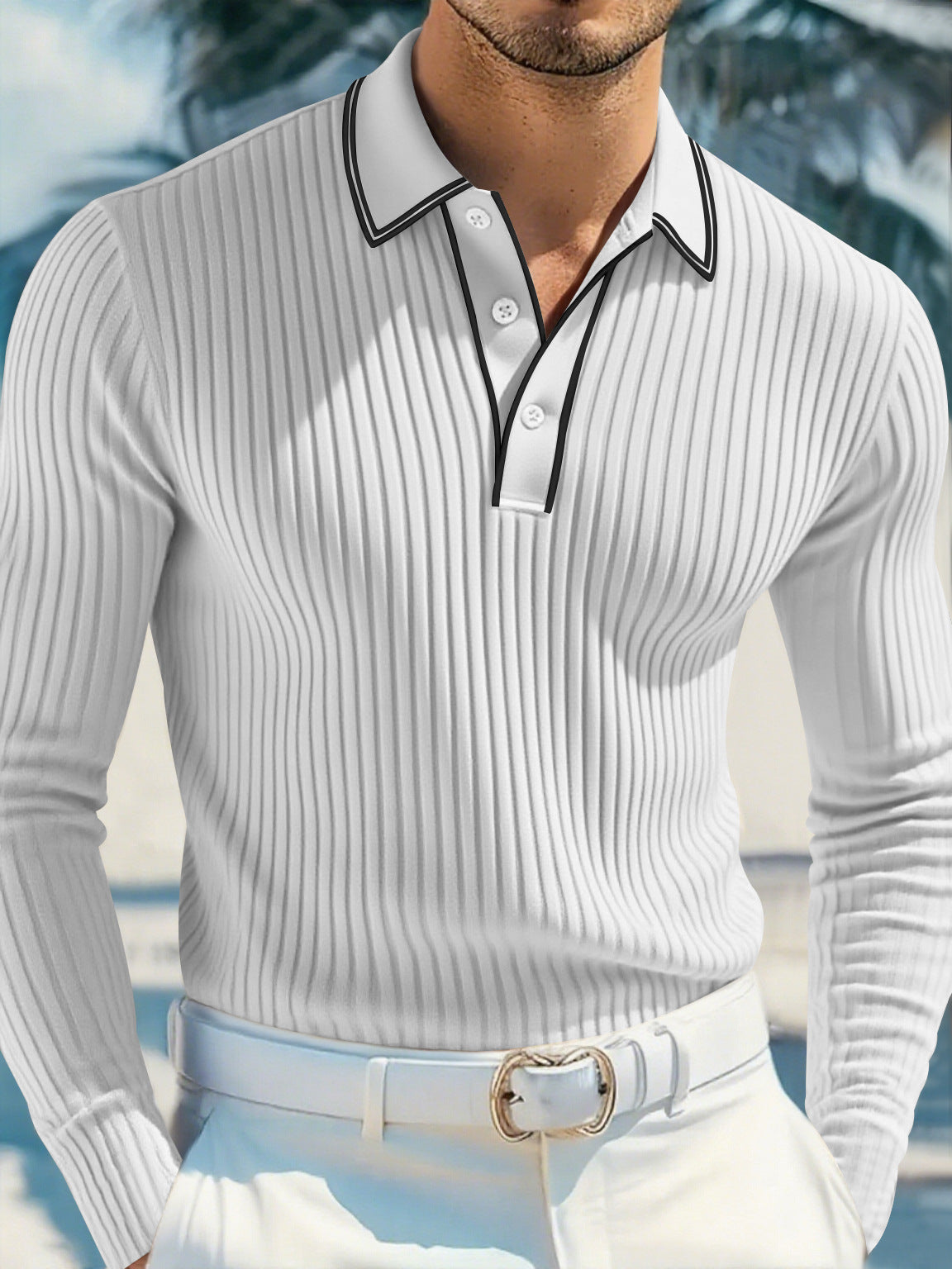 Men's Polo Style Long Sleeve Shirt