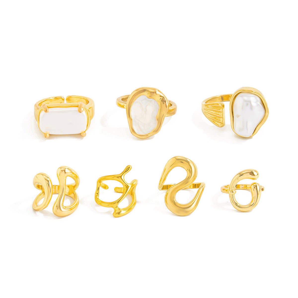 Open-end Pearl Ring Set Geometric Ring