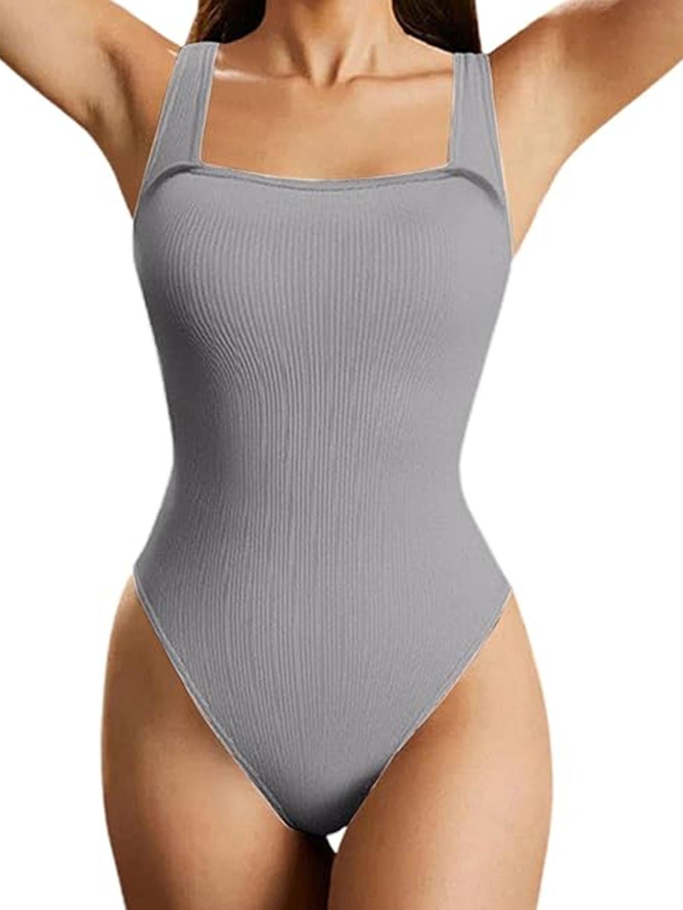 4 Pack Women body suit One Piece Bodycon Unitards Tummy Control Bodysuit Square neck