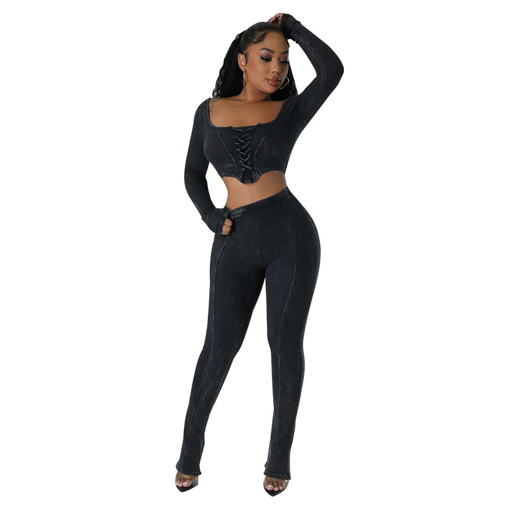 Square Collar Skinny Pants Two-piece Suit