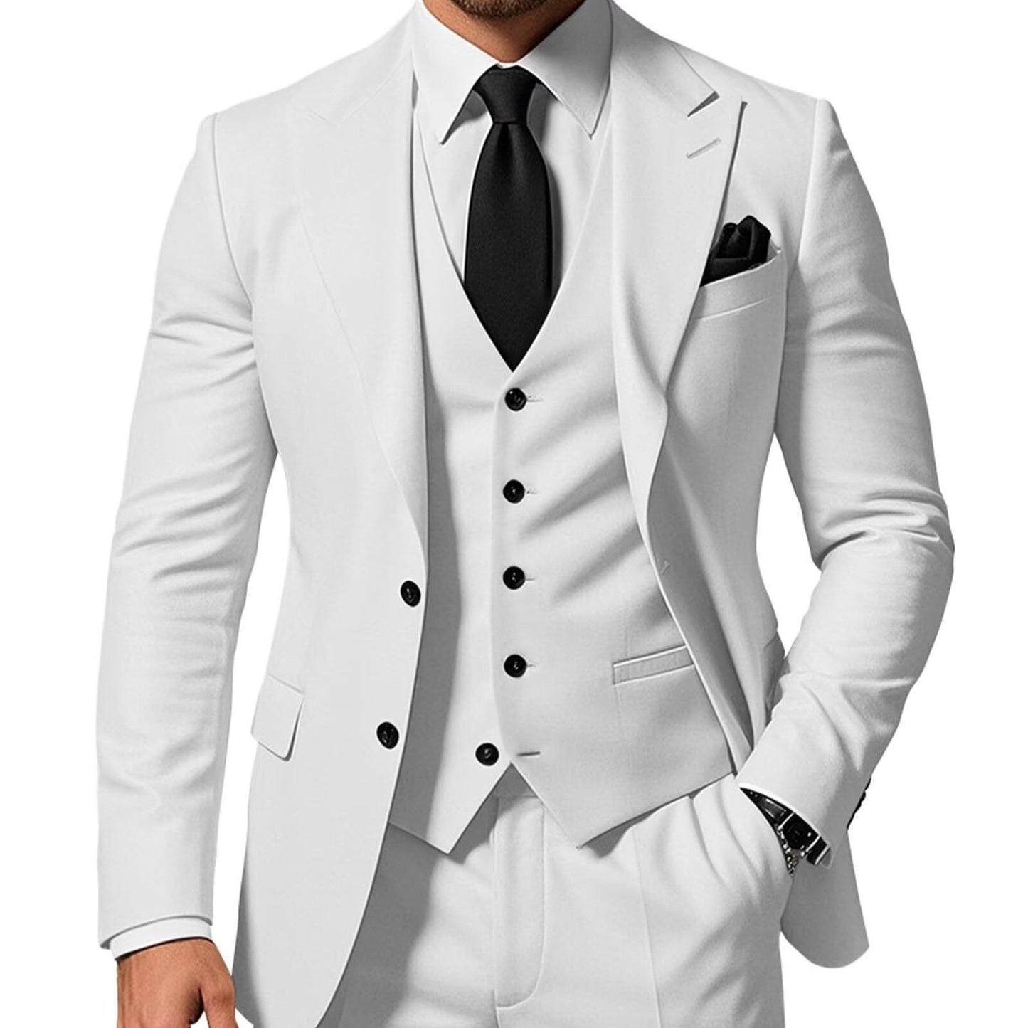 Men's Solid Color 2-piece Buckle Casual Jacket Vest Pants Suit