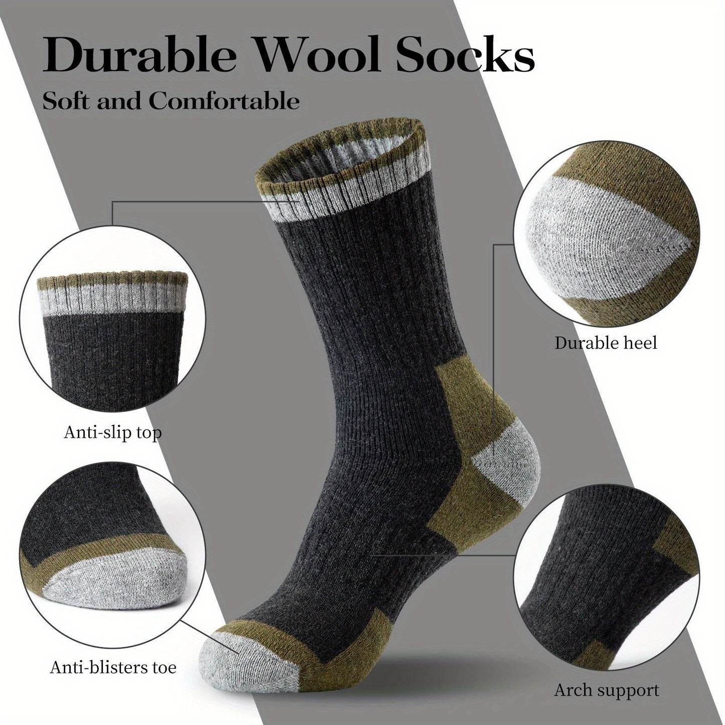 Men's Wool Fleece Lined Padded Warm Terry-loop Socks