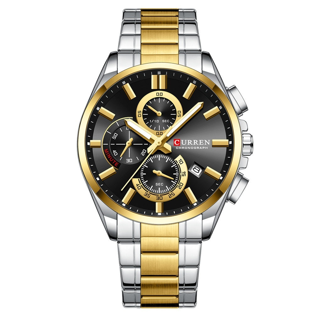 Men's Steel Band Waterproof Six-pin Timing Watch
