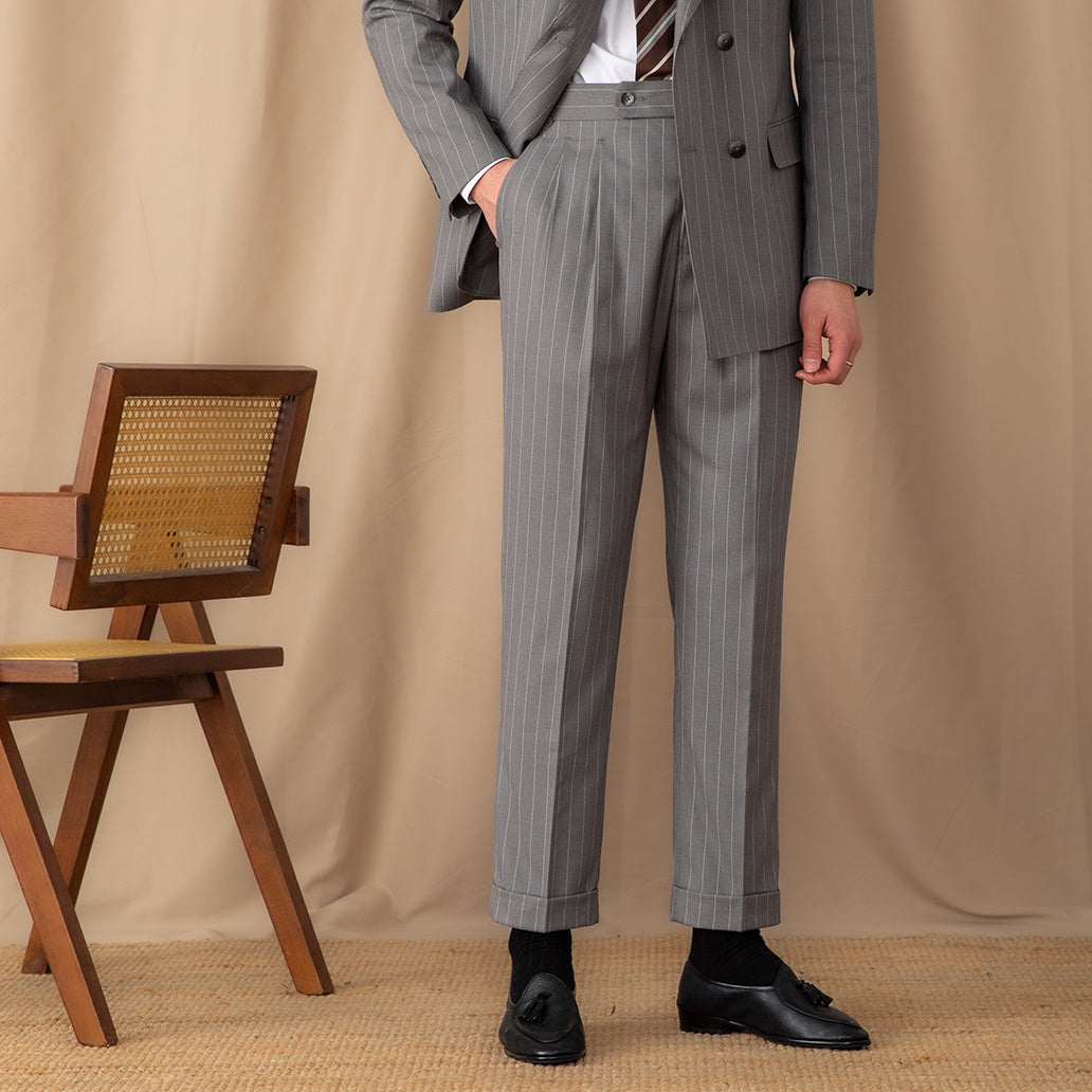 Men's Thin High Waist Straight British Striped Gentry Business Casual Pants