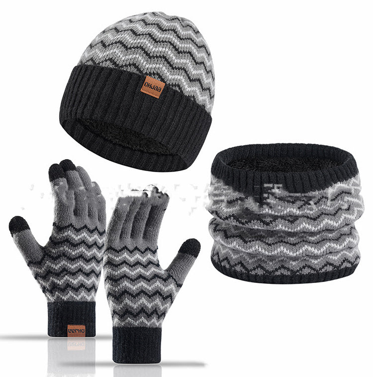Men's Warm Cold-proof Neck Warmer, Knitted Beanie, and Knitted Gloves Set