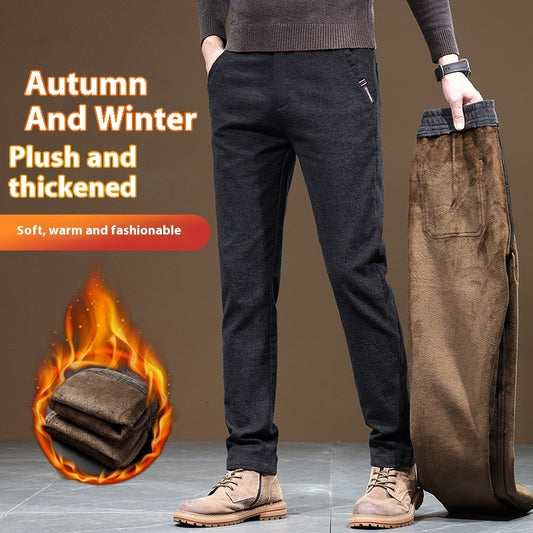 Men's Slim Fit Straight Fleece-lined Thick Business Casual Pants