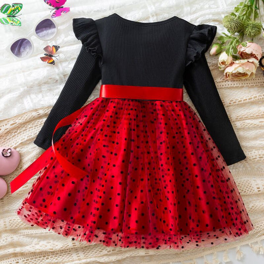 Long Sleeve Dress Dot Mesh Girl