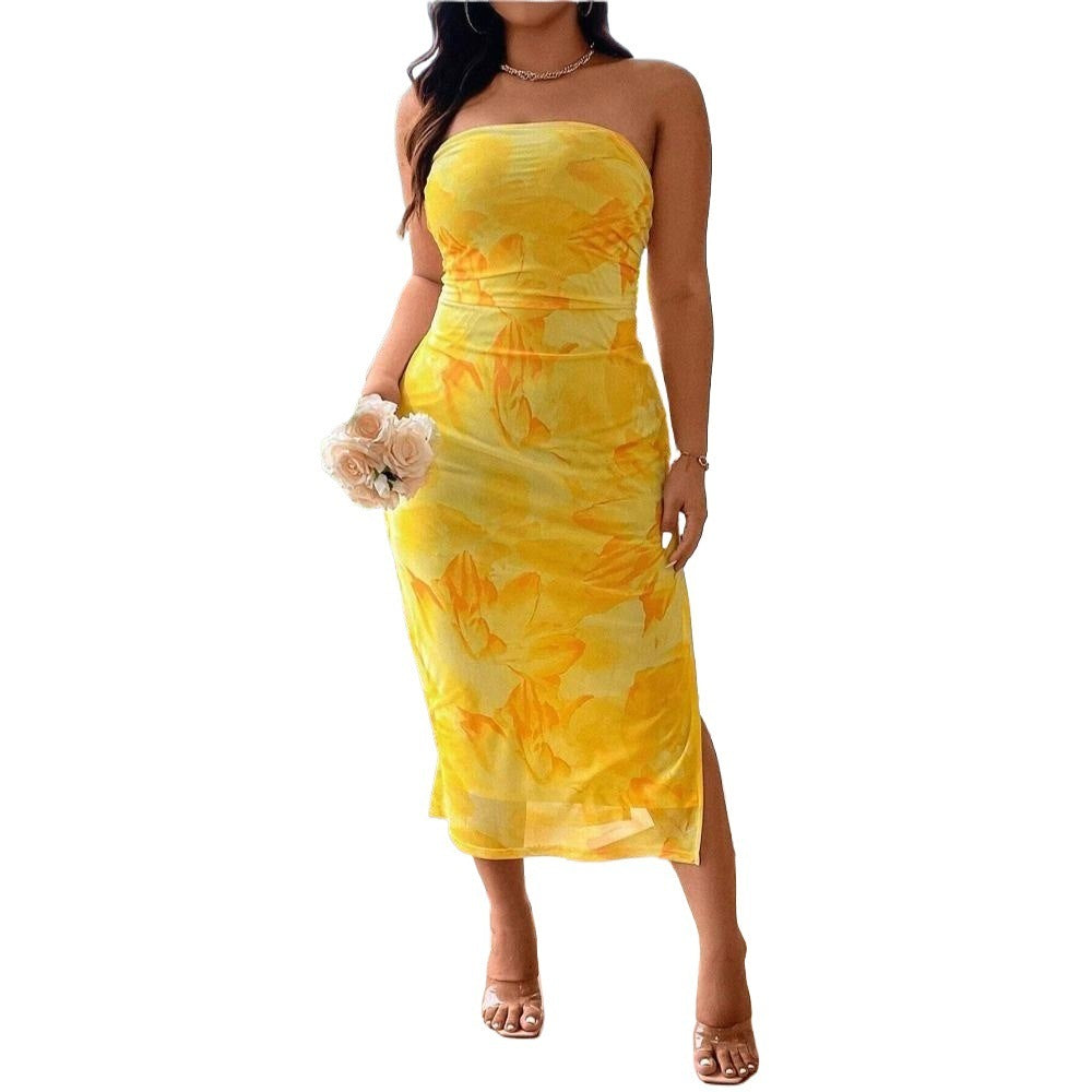 Strapless Women's Clothing Sexy Print Dress
