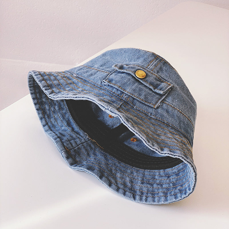 Children's Spring And Autumn Pocket Design Denim Pot Hat