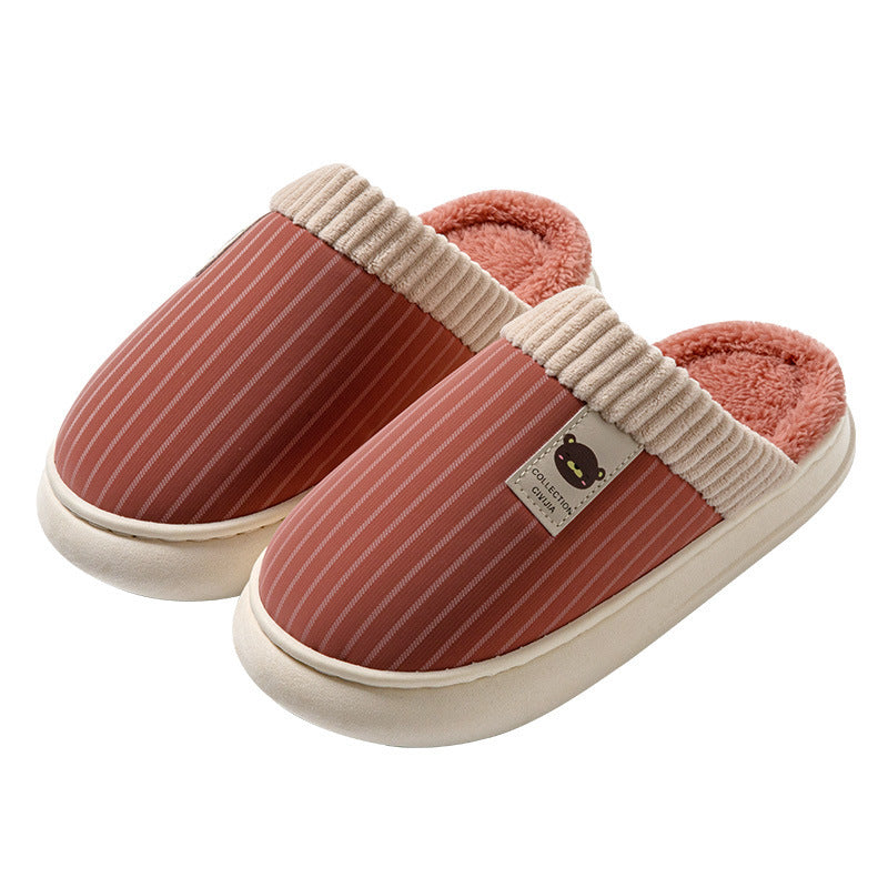 Men's Solid Striped Plush Fleece Slippers