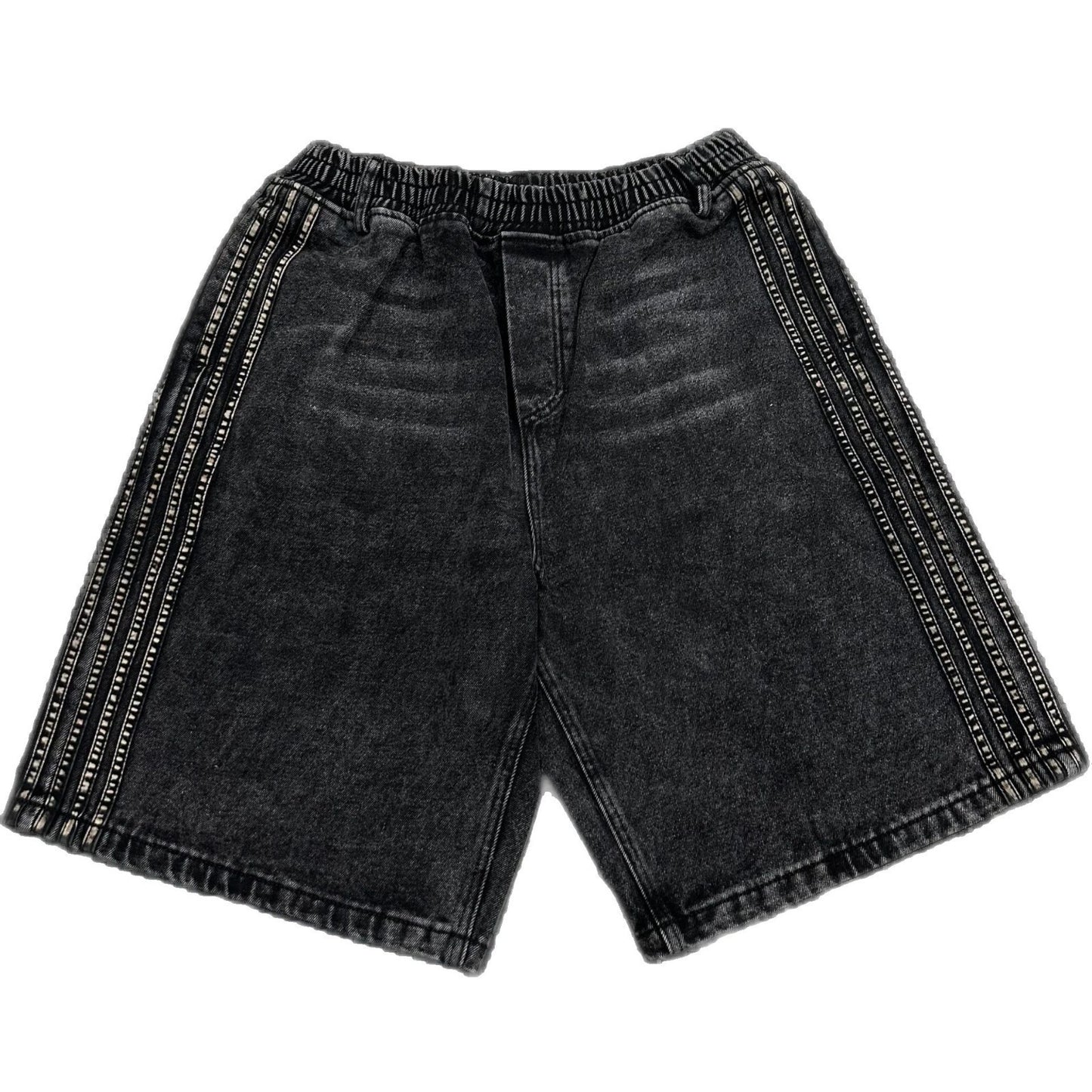 Hip Hop Striped Embroidery Baggy Denim Shorts