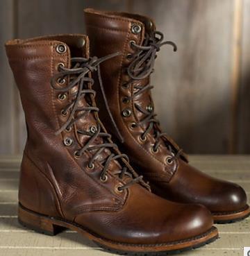 Men's Retro Motorcycle Lace-Up Combat Boots Low Heel