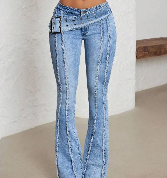 Women's Fashionable Low Waist Flared Jeans by GJG Denim