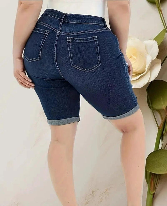 Womens Denim Cropped Ripped Pants by GJG Denim