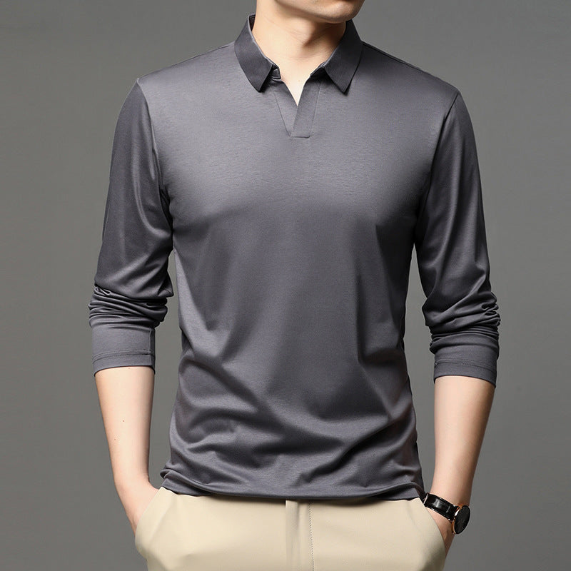Men's Solid Color Casual Cotton Lapel Long Sleeve Shirt