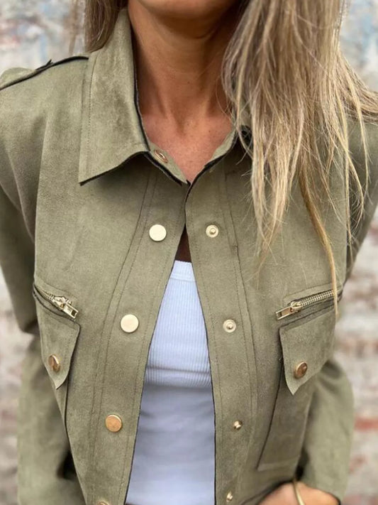 Full Size Snap Down Long Sleeve Jacket Plus Size by Lady Ros