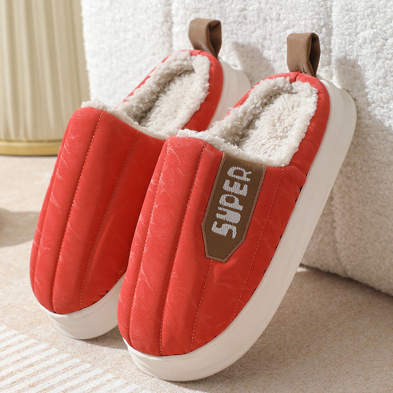Men's Striped Waterproof Thick-soled Non-slip Plush Slippers