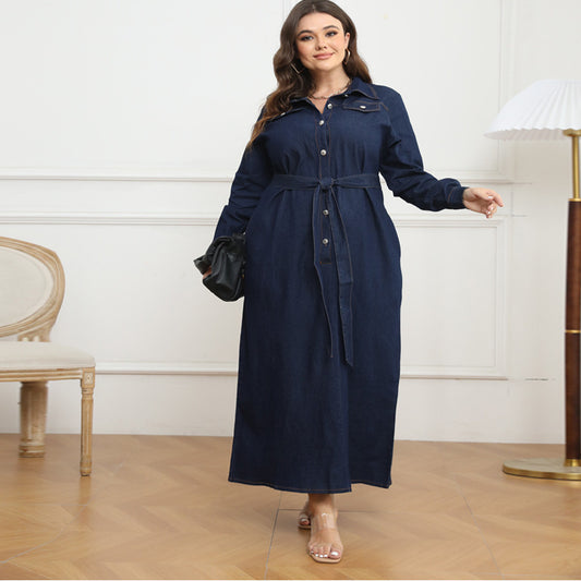 V-neck Cardigan Washed Denim Dress For Women
