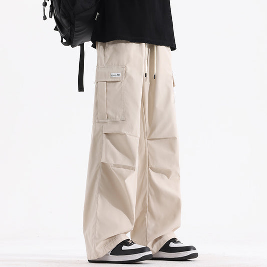 Retro High Street Fashionable Pleated Straight Cargo Pants