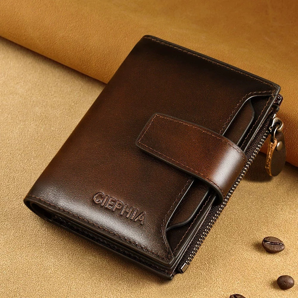 Men's Leather Wallet Multi-function Anti-theft Zipper by GJG Denim