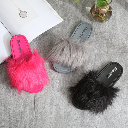 New Style Slippers female slippers fashion outside wear Maomao shoes ladies faux animal hair cool slippers