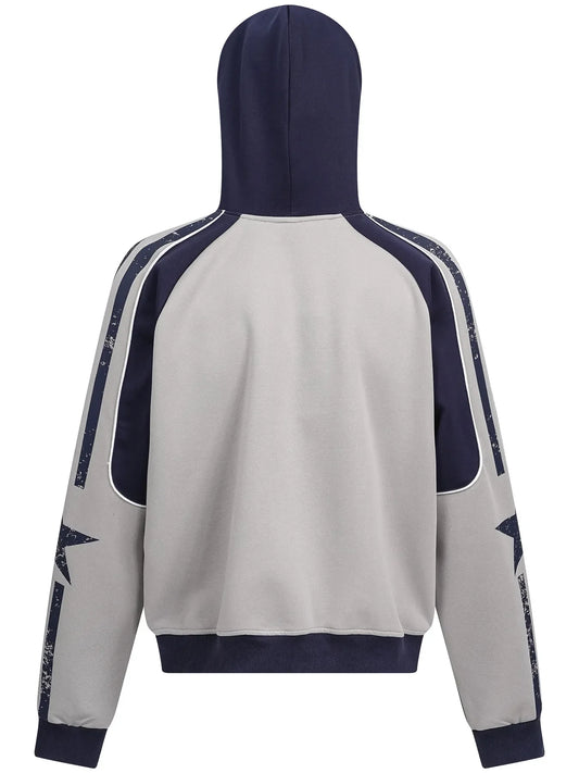 Men's Contrast Drawstring Zip-Up Hoodie