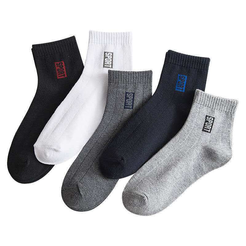 Men's 5 Pairs Breathable Cotton Mid-Tube Sweat-Absorbent Casual Trendy Socks