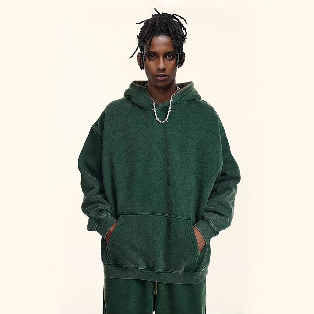 Men's Heavy Fleece-lined Thickened Retro Washed Sweater