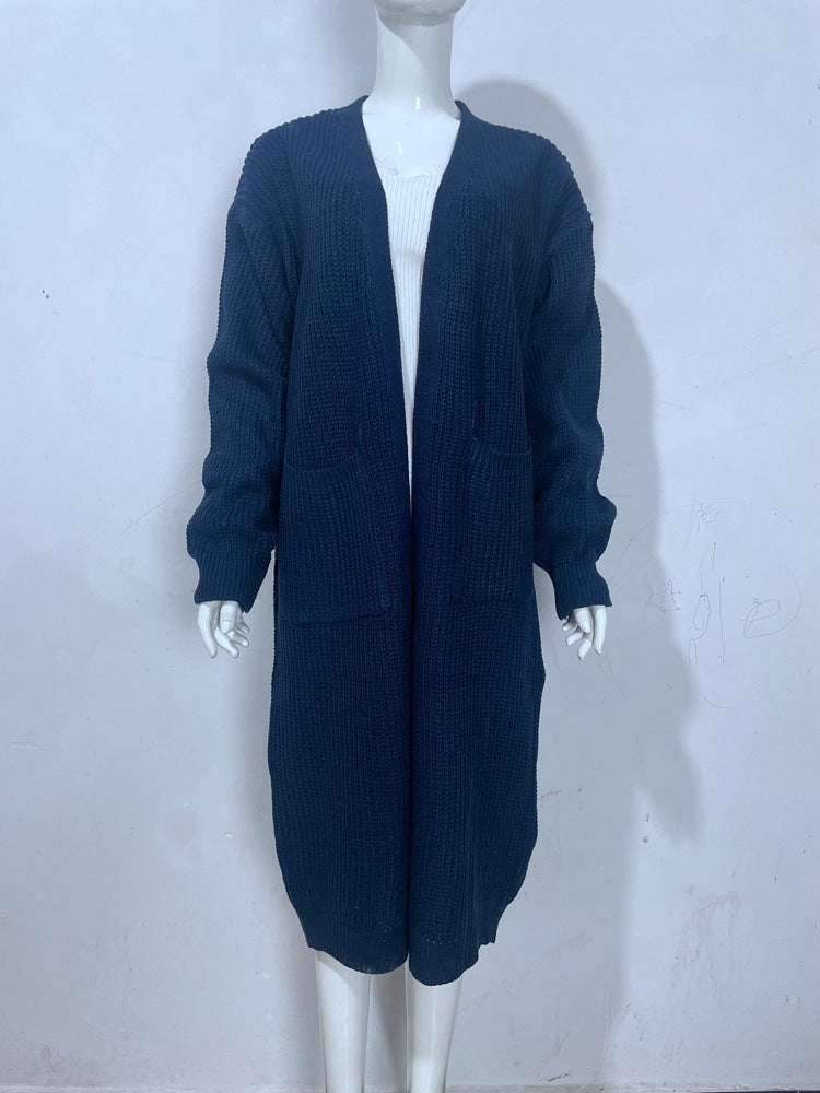 Women's Knitted Plus Size Long Cardigan w/ Pocket