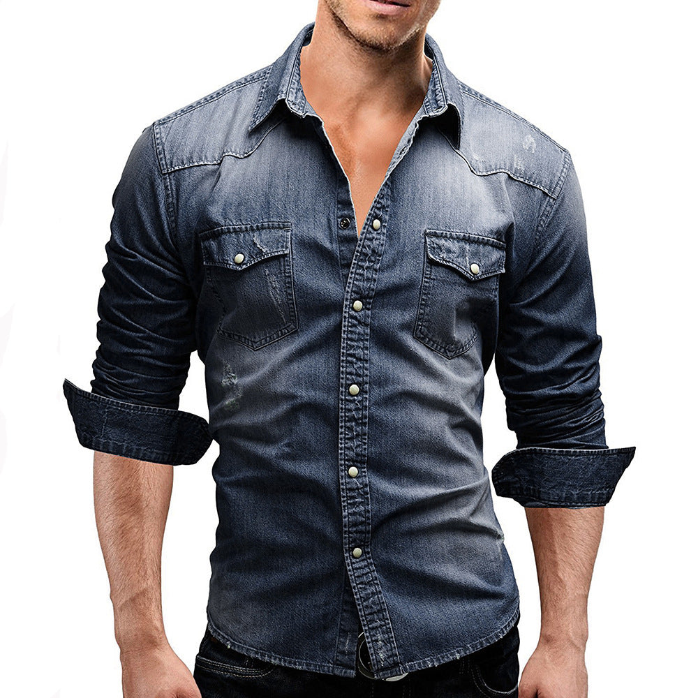 Men's Denim Long Sleeve Shirts Slim Fit
