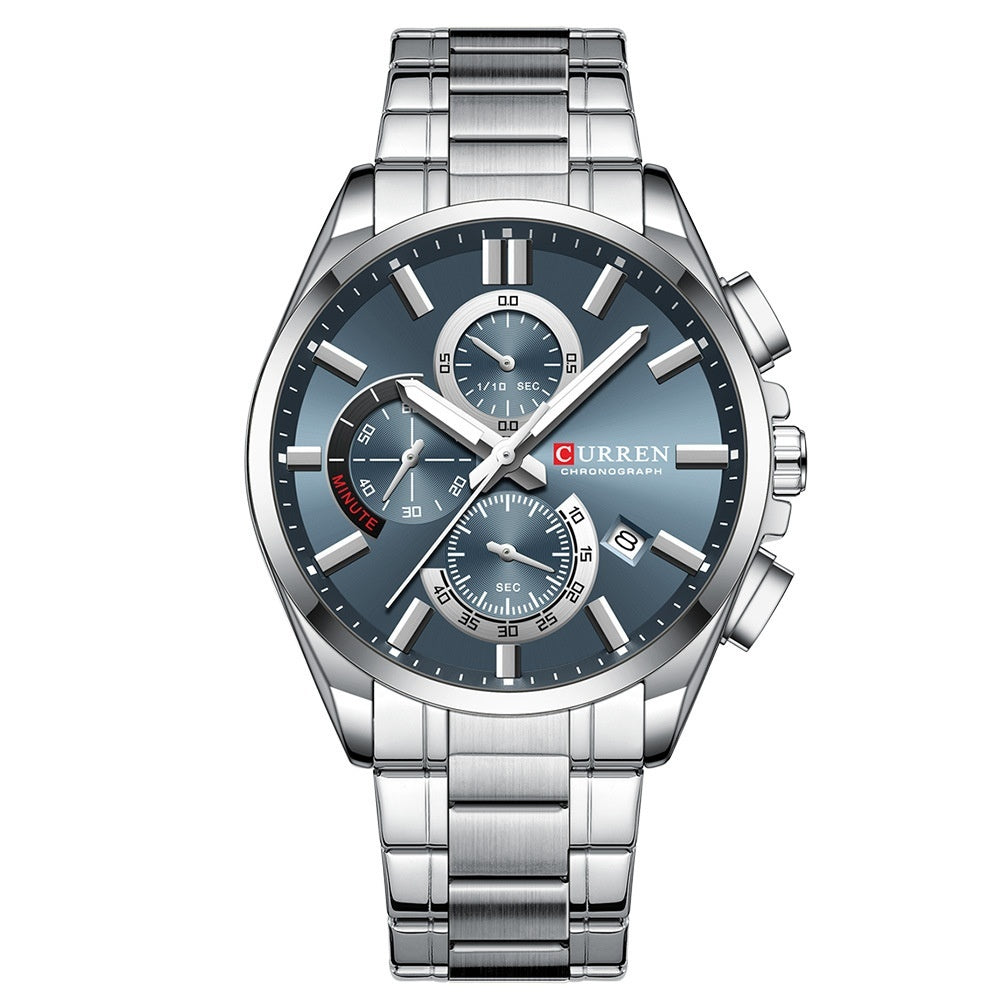 Men's Steel Band Waterproof Six-pin Timing Watch