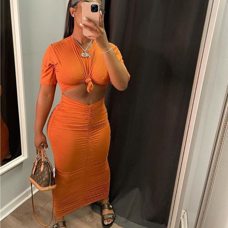 Ruched Short Sleeve Dress Set