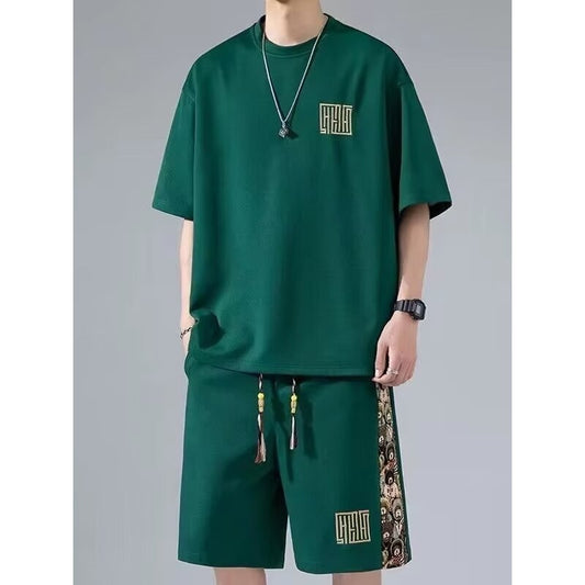 Waffle Embroidery Summer Loose All-match Short Sleeve Two-piece Set