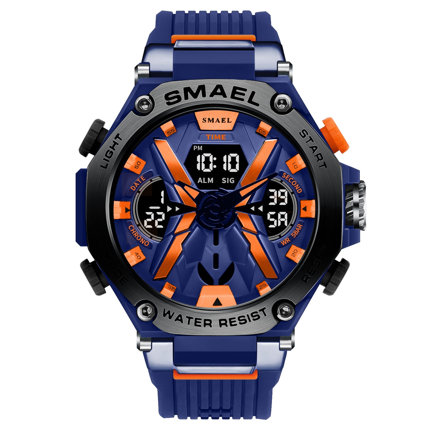 Men's Multifunctional Digital Double Display Waterproof Alloy Sports Quartz Watch