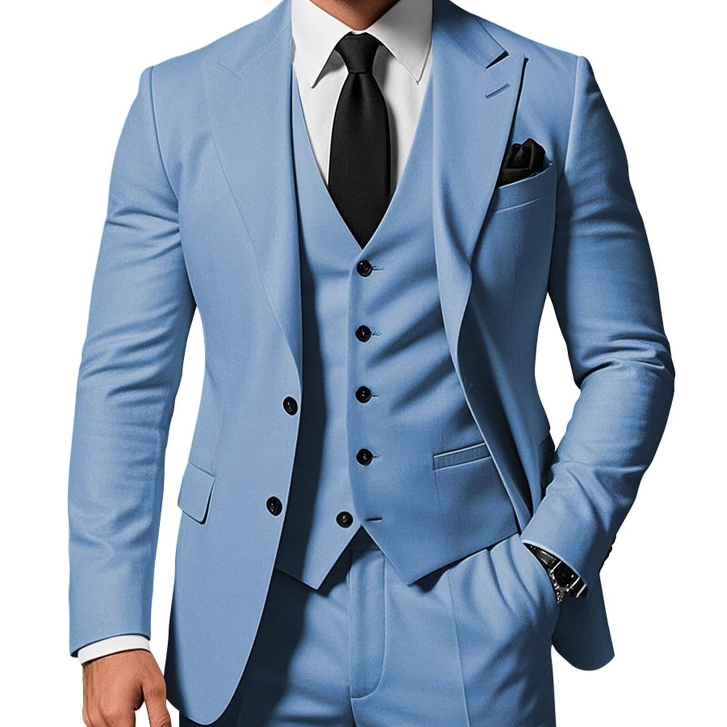 Men's Solid Color 2-piece Buckle Casual Jacket Vest Pants Suit