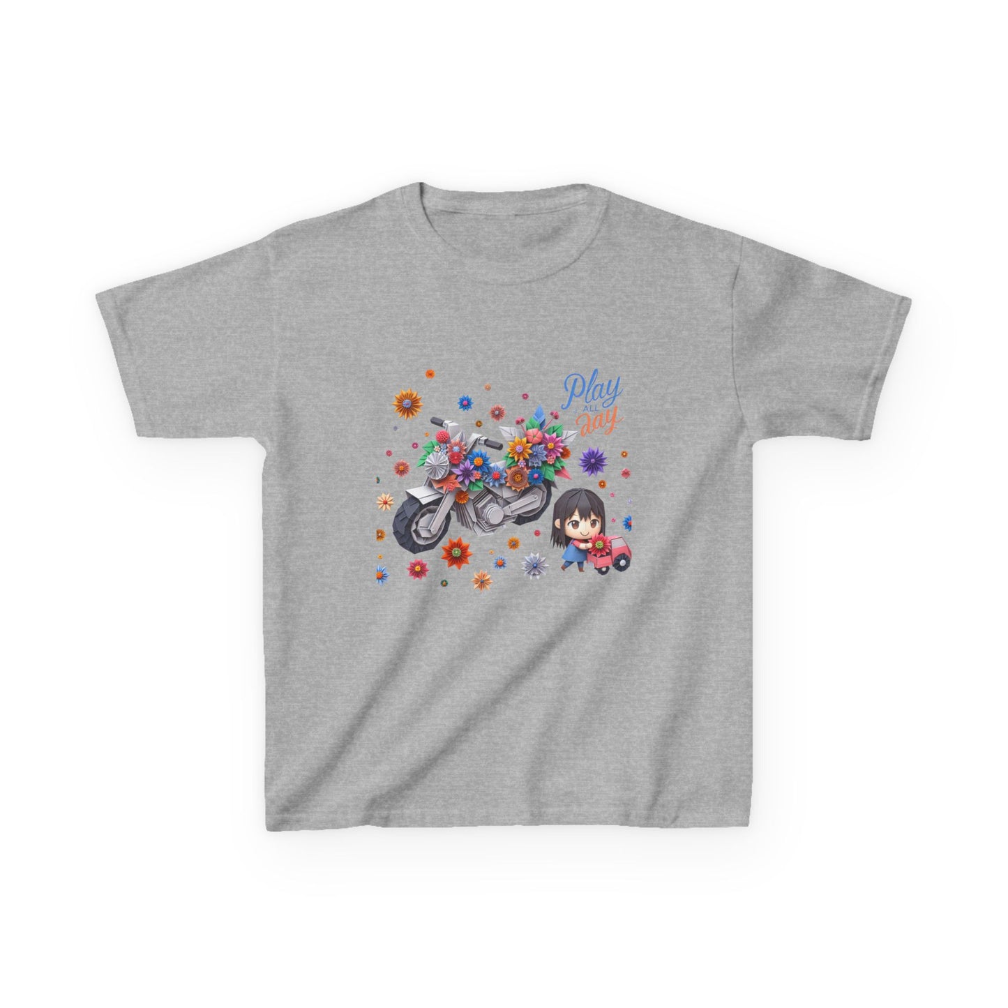 Play all Day Motorcycle Tee - Fun Floral Design for Young Adventurers