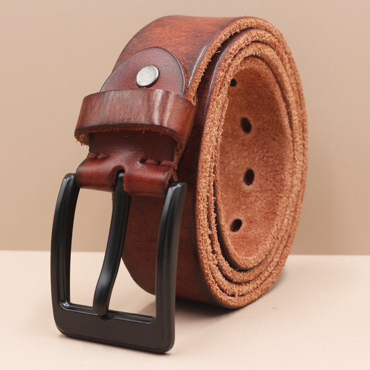 Top Layer Leather Pin Buckle Men's Belt