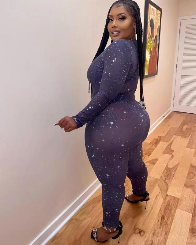 Hot Sale Sheer Temptation Printed Mesh Plus Size Jumpsuit