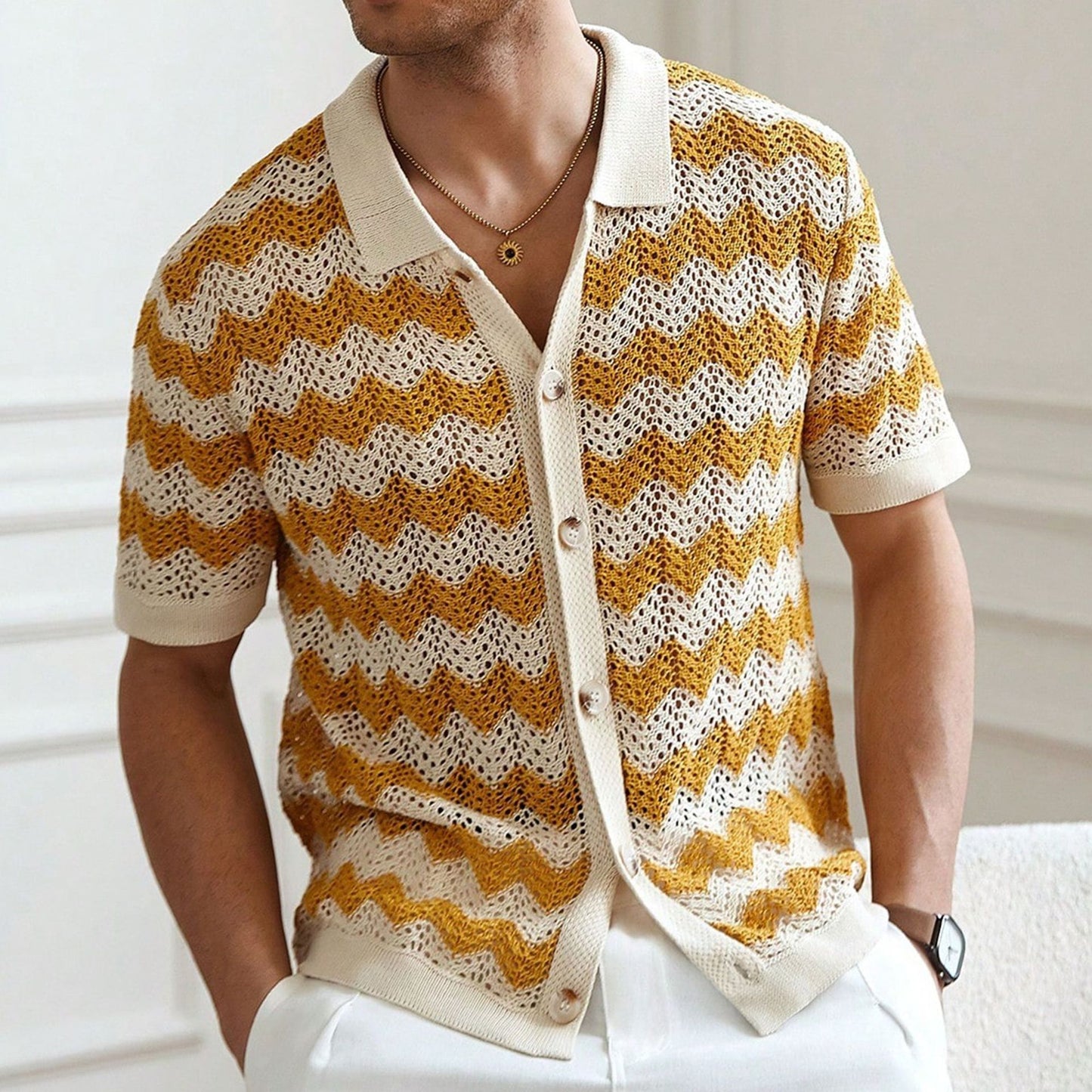 American-style Hollow Jacquard Corrugated Sweater