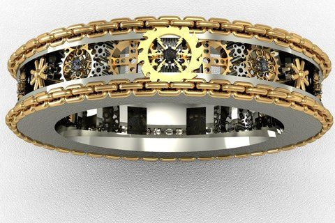 Gears Carved Finger Antique Silver Ring For Men