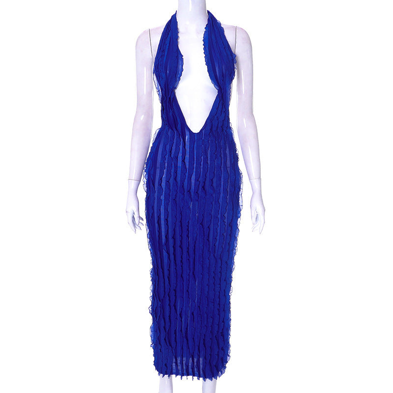 Women's Wave Pattern Chest Wrap Tied Dress