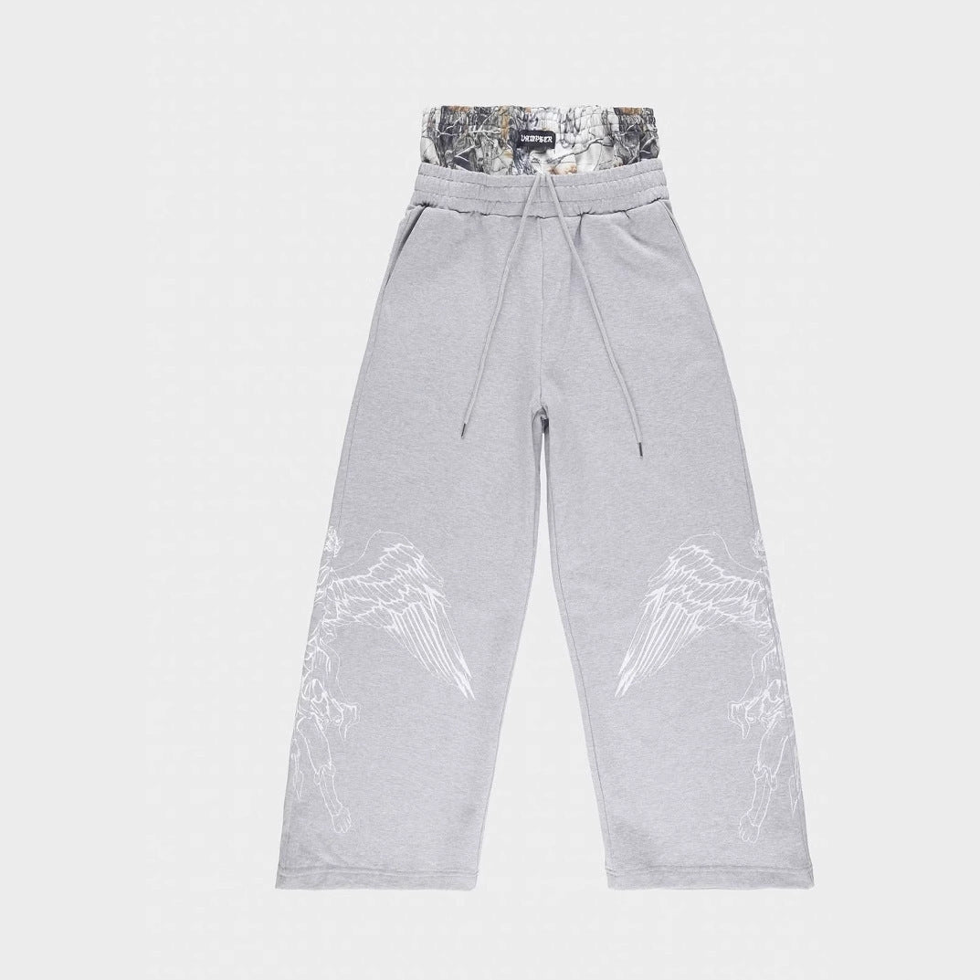 Men's Fake Two Pieces Loose Leisure Pants Double Waist Sweatpants