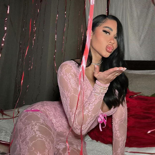 Tight Long Sleeve Lace Jumpsuit Women