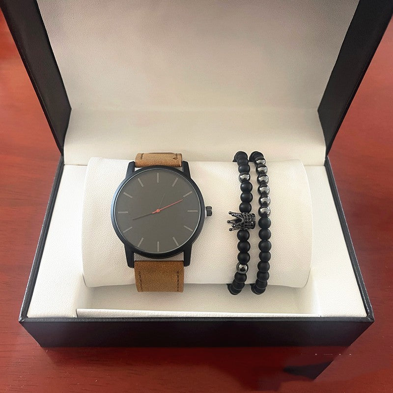 Men's Large Dial Casual Simple Scale Frosted Band Quartz Crown Bracelet/Watch