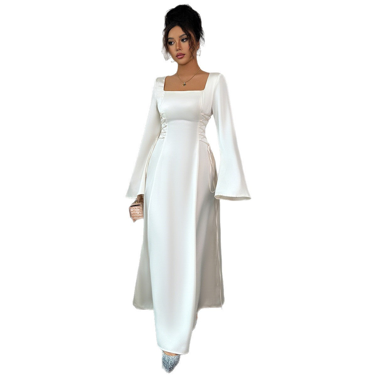 Elegant Solid Color Long Sleeve Dress Women's Clothing